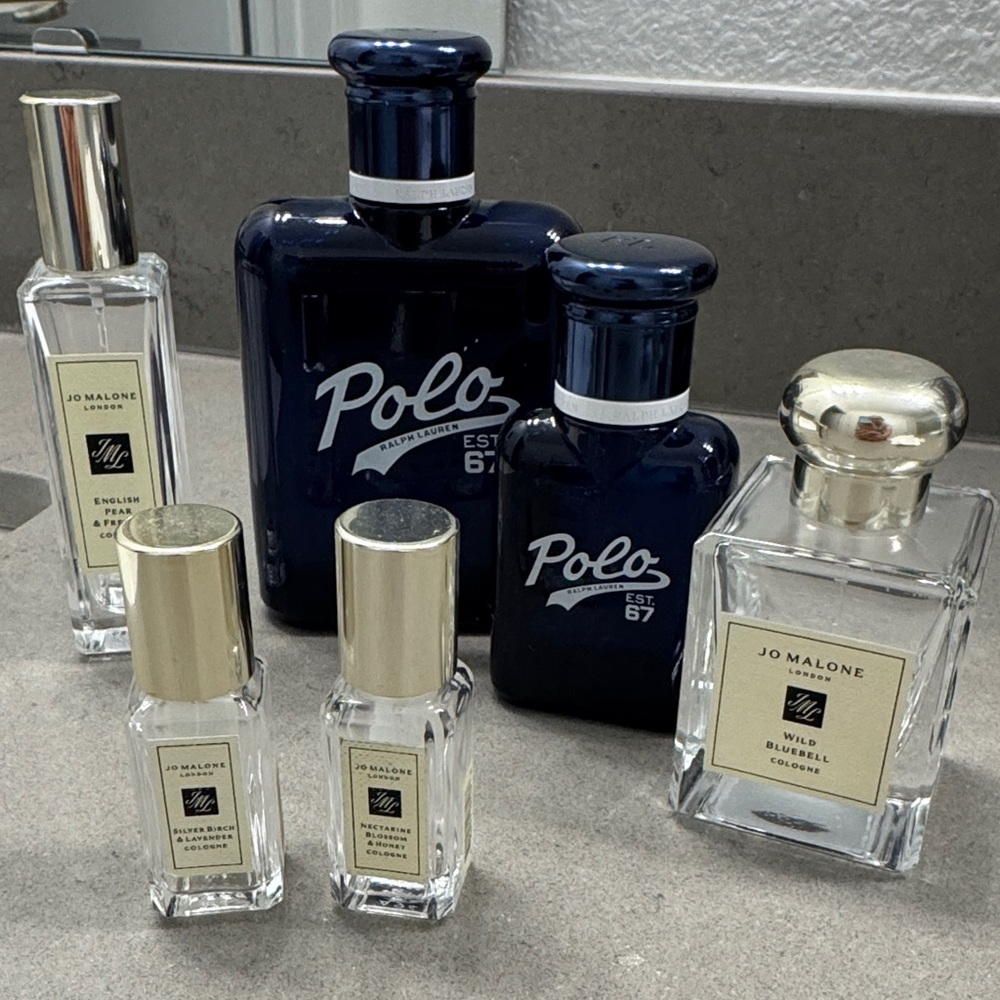 Jo Malone & polo Clear and Gold Mini Cologne Bottles with Navy Accents
